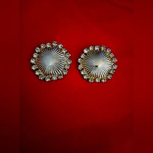 Coro Rhinestone Clip On Earrings signed, Vintage Gold Tone Metal